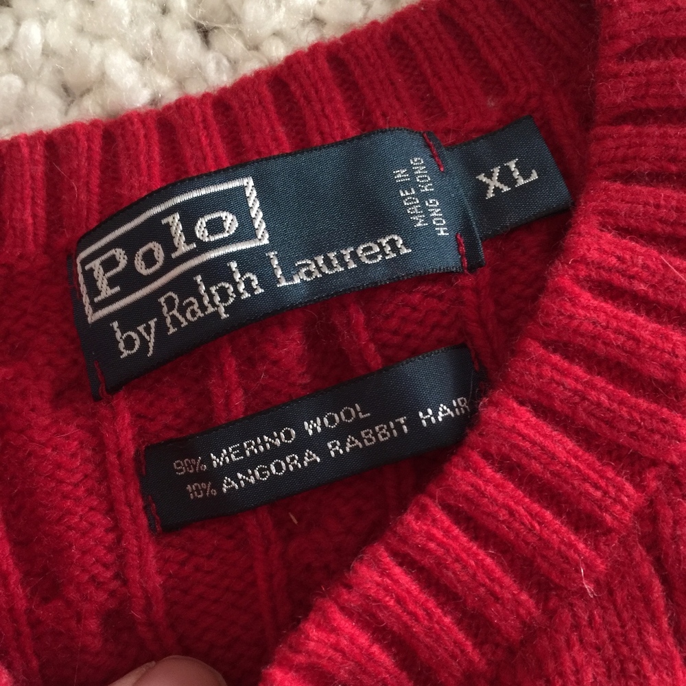 POLO Ralph Lauren merino/angora red cable sweater - Picture 3 of 8